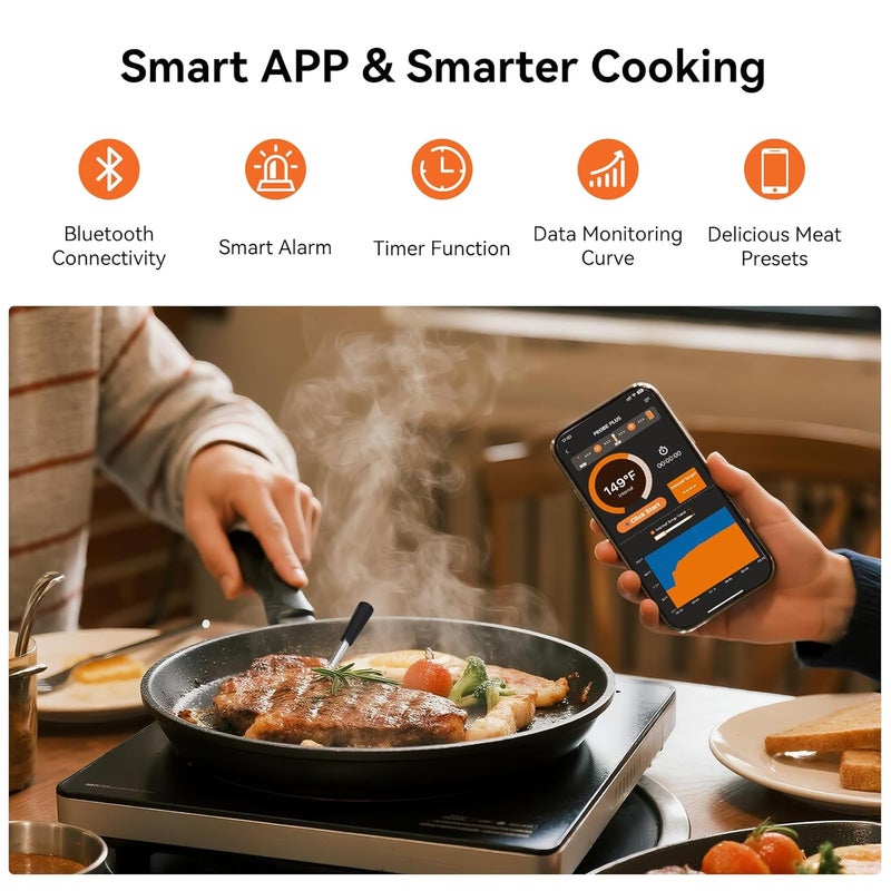 Newise Bluetooth Wireless Meat Thermometer with Smart APP, Long Range & Fast Charge, Digital Food Thermometer for Grill, Oven, Smoker, Christmas Perfect Gifts for Men Dad - Image 2
